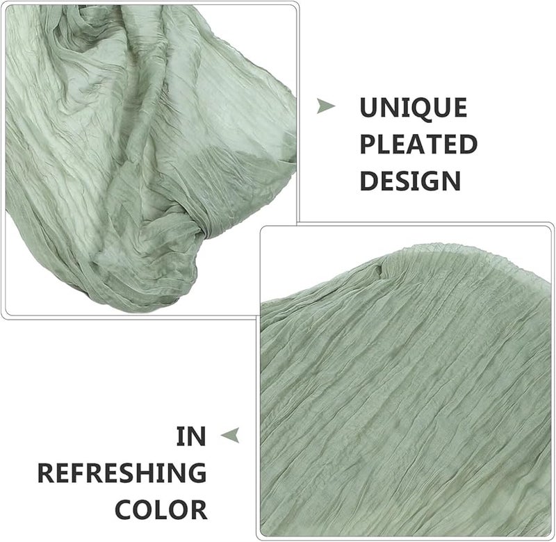 Sage Green Cheesecloth Table Runner Pleated Farmhouse Wedding Party Dining Decor - Image 3